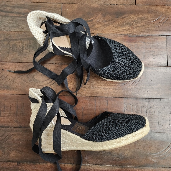 NWT J.Crew Black Crochet Lace-Up Espadrille Wedge Shoes Sz6.5 Euro Summer Casual - Picture 13 of 13